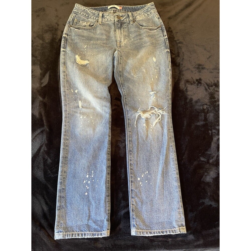 CAbi '100% bf' Boyfriend Distressed Women’s Jeans size 2 Mid Rise 100% Cotton